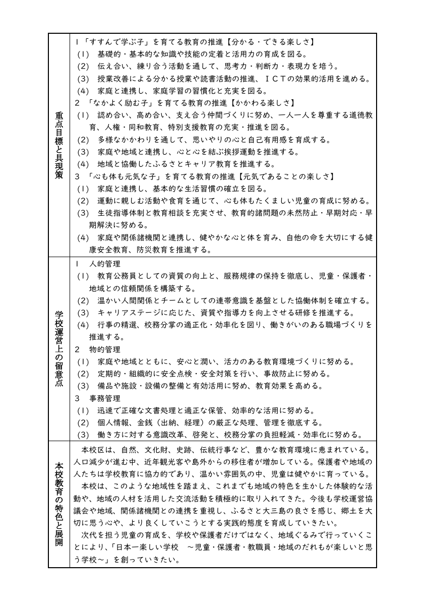 Ｒ６教育計画（大三島小）.pdfの1ページ目のサムネイル